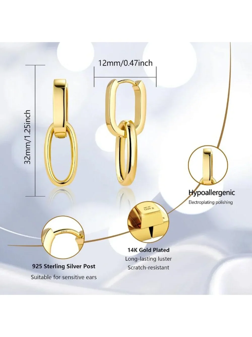 Chic Silver Double Hoop Dangle Earrings for Women | Trendy Paperclip Link Design
